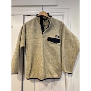 Vtg Patagonia Synchilla Fleece Snap-T Pullover Mens XS Oatmeal Green 90s Jacket